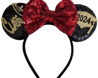 Graduation Mickey Minnie Ears / Graduation Mouse ears - Grad Ears, Rose gold red Minnie Ears, 2024 Grad Mickey Ears, Graduation Disney ears