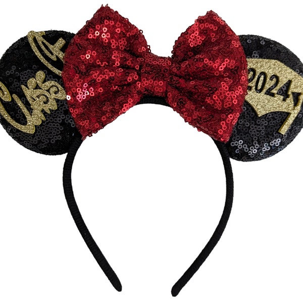 Graduation Mickey Minnie Ears / Graduation Mouse ears - Grad Ears, Rose gold red Minnie Ears, 2024 Grad Mickey Ears, Graduation Disney ears