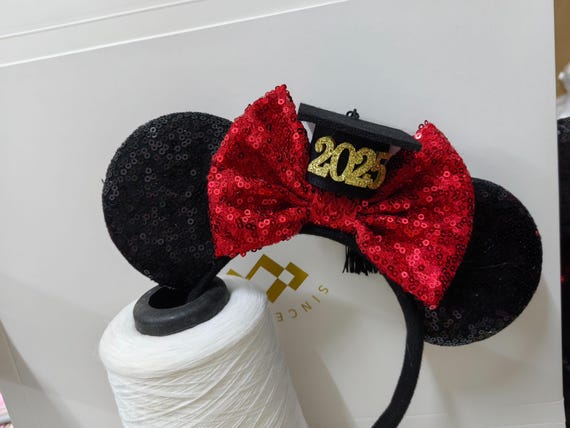 Graduation Mickey Minnie Ears / Graduation Mouse ears - Grad Ears, Rose gold red Minnie Ears, 2025 Grad Mickey Ears, Graduation Disney ears
