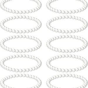 10 Pcs Faux Pearl Bracelets for Women Pearl Bracelets for Bridesmaid Stretch Beaded Bracelets for Wedding Bridal Party