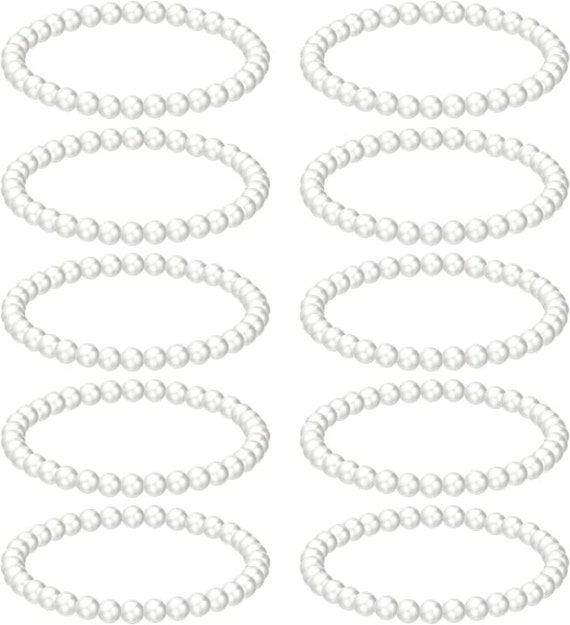 10 Pcs Faux Pearl Bracelets for Women Pearl Bracelets for Bridesmaid Stretch Beaded Bracelets for Wedding Bridal Party