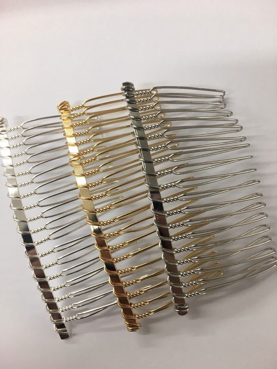 Set of 50pc Metal Silver Gold 20 Teeth Hair Comb Fascinato Supplies 3 Inches Long; DIY Bridal Hair Comb / Wire Comb / Hair Comb Supplies