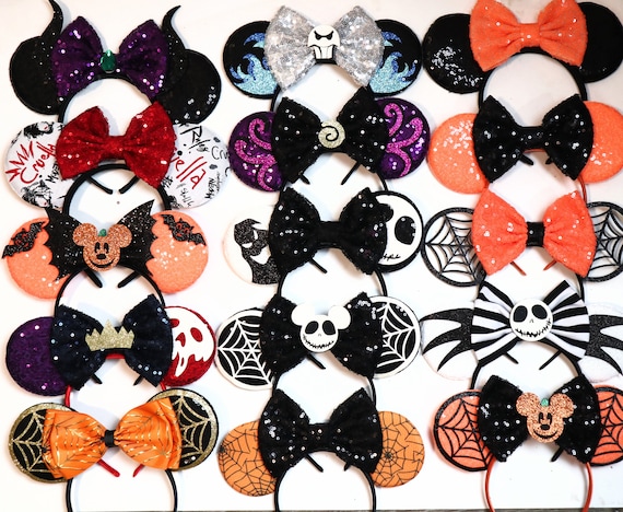 Halloween Jack Minnie Mouse Ears, Cosplay villans evil queen Mickey Minnie ears, nightmare before Christmas ears.  Halloween boy Mickey Ears