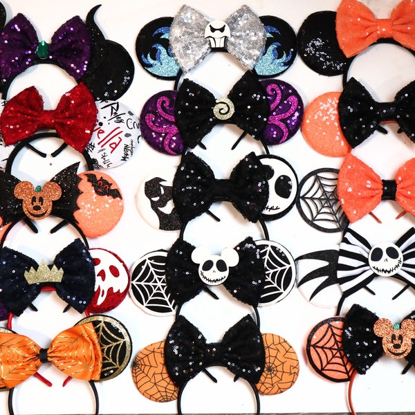 Halloween Minnie Mouse Ears, Cosplay villans  Mickey Minnie ears, Mouse Ears Headband for man, Purple Sequin Ears for Halloween Costume