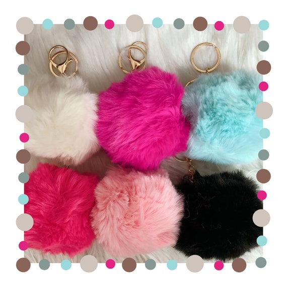 Set of 12 Black Faux Fur Keychain Fluffy Plush Ball Pom Charm Key Chain Cute Car Key Decor Purse Handbag for Women/baby shower bday gift