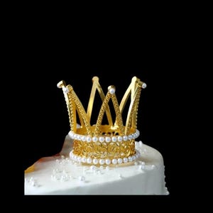 Gold faux pearl silver Rhinestone Crown for Baby / Animal / bday Cake top / Photography Prop / Full Crown Tiara  / Table Setting 1.5&quot;x 3&quot;