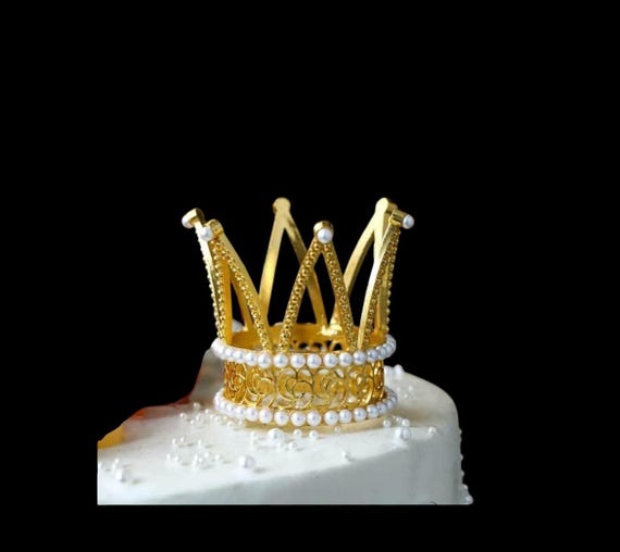 Gold faux pearl silver Rhinestone Crown for Baby / Animal / bday Cake top / Photography Prop / Full Crown Tiara  / Table Setting 1.5"x 3"