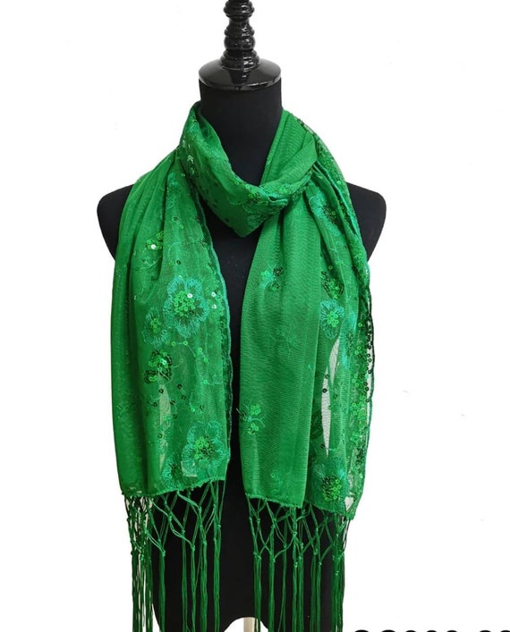 Christmas green Sequin Wedding Scarf Shawl / Mother's Day Gift / Evening Prom Accessories / Sequin Glitter Beaded Shawl Scarf Veil Formal