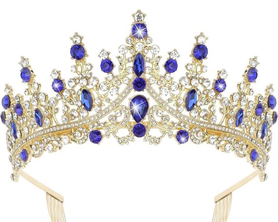 Blue silver gold Crystal princess Tiara and Crown for Women Crystal Queen Crown Rhinestone Tiara for Girl Bride Wedding Hair Accessories