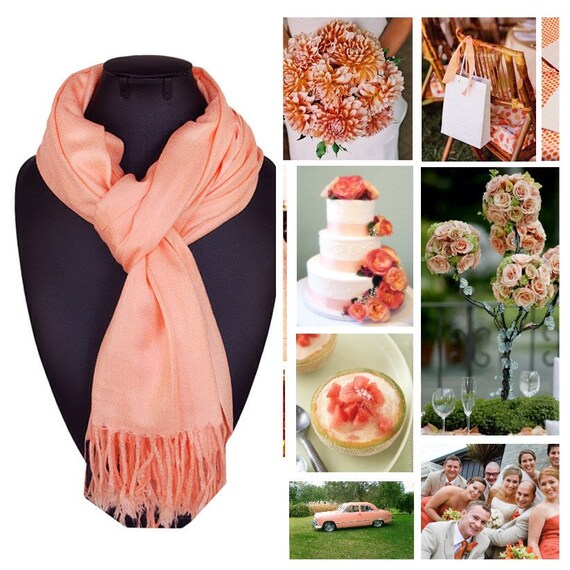 Peach-Orange Pashmina Scarf Shawl / Personalized Initial Shawl / Bridesmaid Shawl / Wedding Favor / Bridal Wrap / Wedding Shawl/Orange Shawl