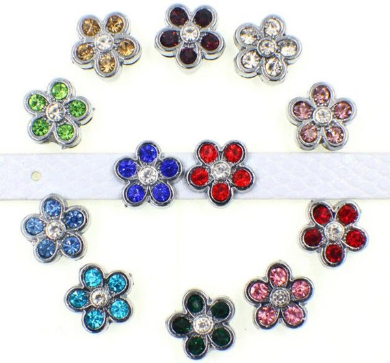 Set of 50PC Mix Color Rhinestone Flower  Slide Charm fits 8mm Wristband for Jewelry / Crafting