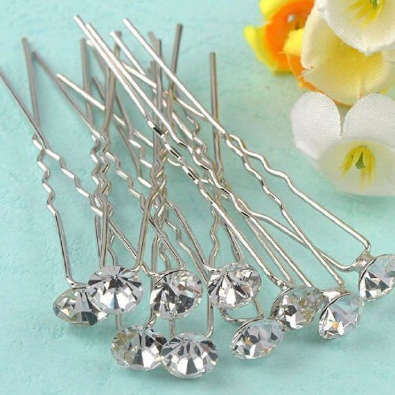 Set of 20 Rhinestone Hair Pin For Wedding Bouquet, Flower Embellishment, Wedding Favor, Bridal Bridal Hair Pin 10mm