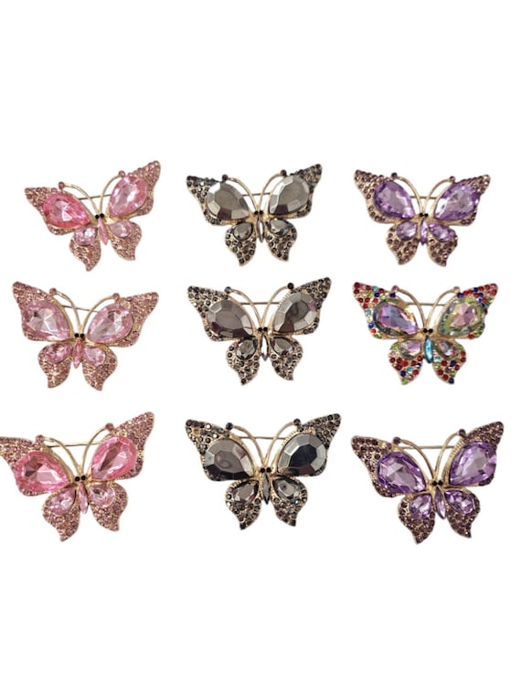 12x Mix Lot of Multi Color Rhinestone  butterfly Brooch Use for Wedding Bouquet, hat,  Wedding Cake, Flower Embellishment, bridal shower,