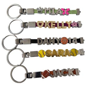 Custom Design Your Own Rhinestone Name Glitter Keychain / Sports Team / Celebrity Keychain (Holds Up to 7 Letters & 2 Charms)