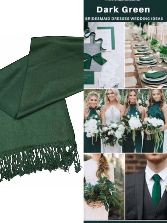Green Pashmina Scarf Shawl /Dark green shawl, forest green  Bridesmaid Shawl / Bridal Shawl /Wedding Shawl / Green Shawl / Bridal Cover Up