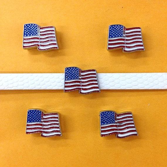 Set of 10pc New American Flag Slide Charm Fits 8mm Wristband for Jewelry / Crafting
