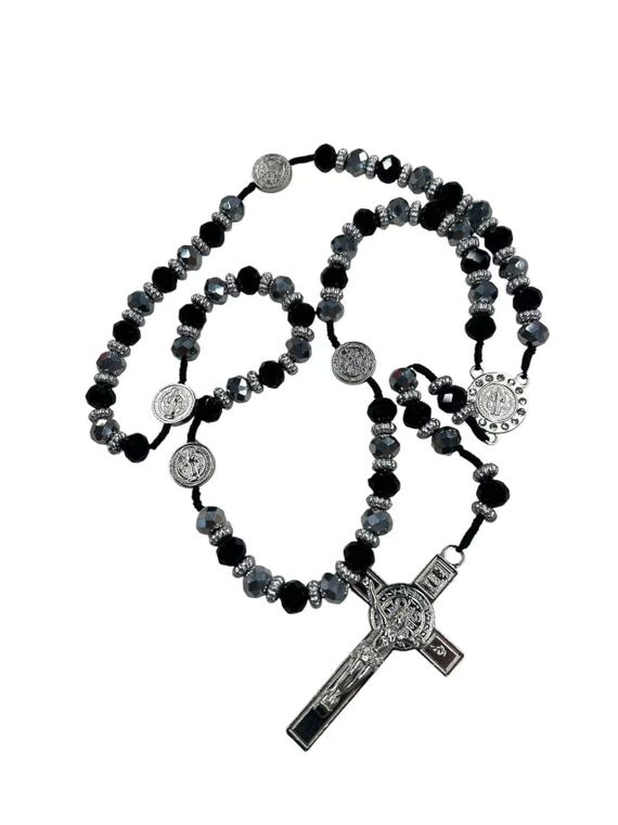 Black gold blue purple Crystal Beads Rosary guadalupe saint benedict Necklace 17Inches for Wedding / Baptism / Religious Favor /