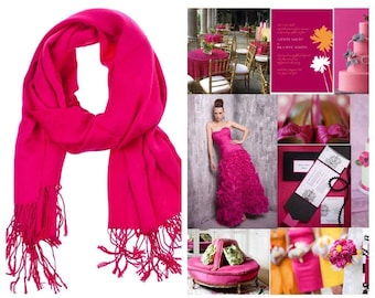 Hot Pink/Fuchsia Pashmina Scarf Shawl / Personalized Initial Shawl / Bridesmaid Shawl / Bridal Wrap / Hot Pink Wrap / Hot Pink Shawl