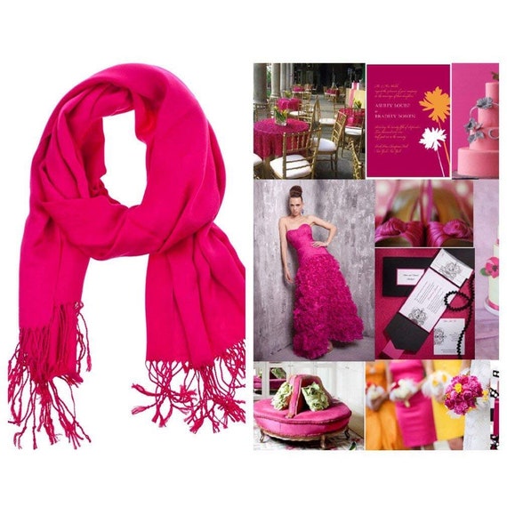 Hot Pink/Fuchsia Pashmina Scarf Shawl / Personalized Initial Shawl / Bridesmaid Shawl / Bridal Wrap / Hot Pink Wrap / Hot Pink Shawl