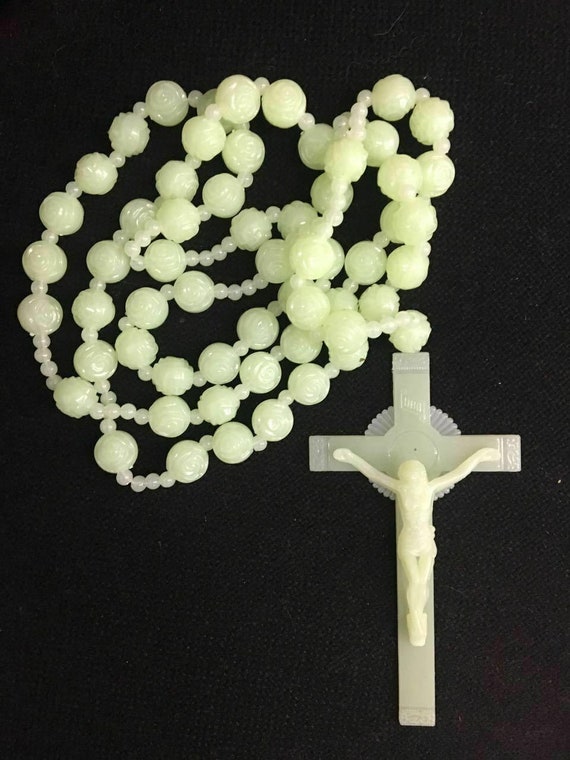 Large Glow in dark Rosary wall decoration  Holy Big Beads Sanctified Wall Rosario Chain Jesus Cross XL Large Crucifix Catholic Gift
