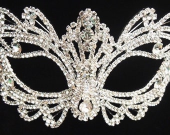 BEST SELLER! Rhinestone Crystal Masquerade Mask / Wedding Mask / Halloween Mask / Cake Topper / Table Setting 7" x 3''