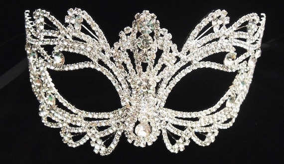 BEST SELLER! Rhinestone Crystal Masquerade Mask / Wedding Mask / Halloween Mask / Cake Topper / Table Setting 7" x 3''