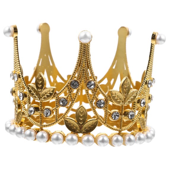 Gold faux pearl silver Rhinestone Crown for Baby / Animal / bday Cake top / Photography Prop / Full Crown Tiara  / Table Setting 2" x 3"