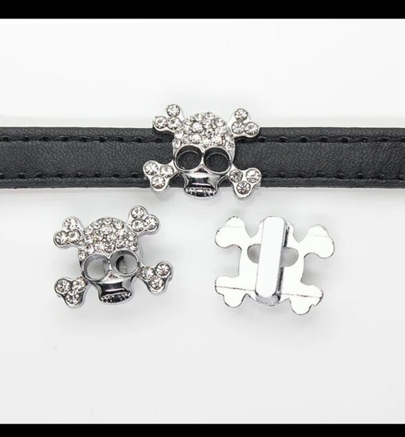 10pcs/lot Clear Rhinestone Skull Charms 10mm Slider Charms Fit 10mm Pet Collar DIY Necklace Bracelet Key Chains
