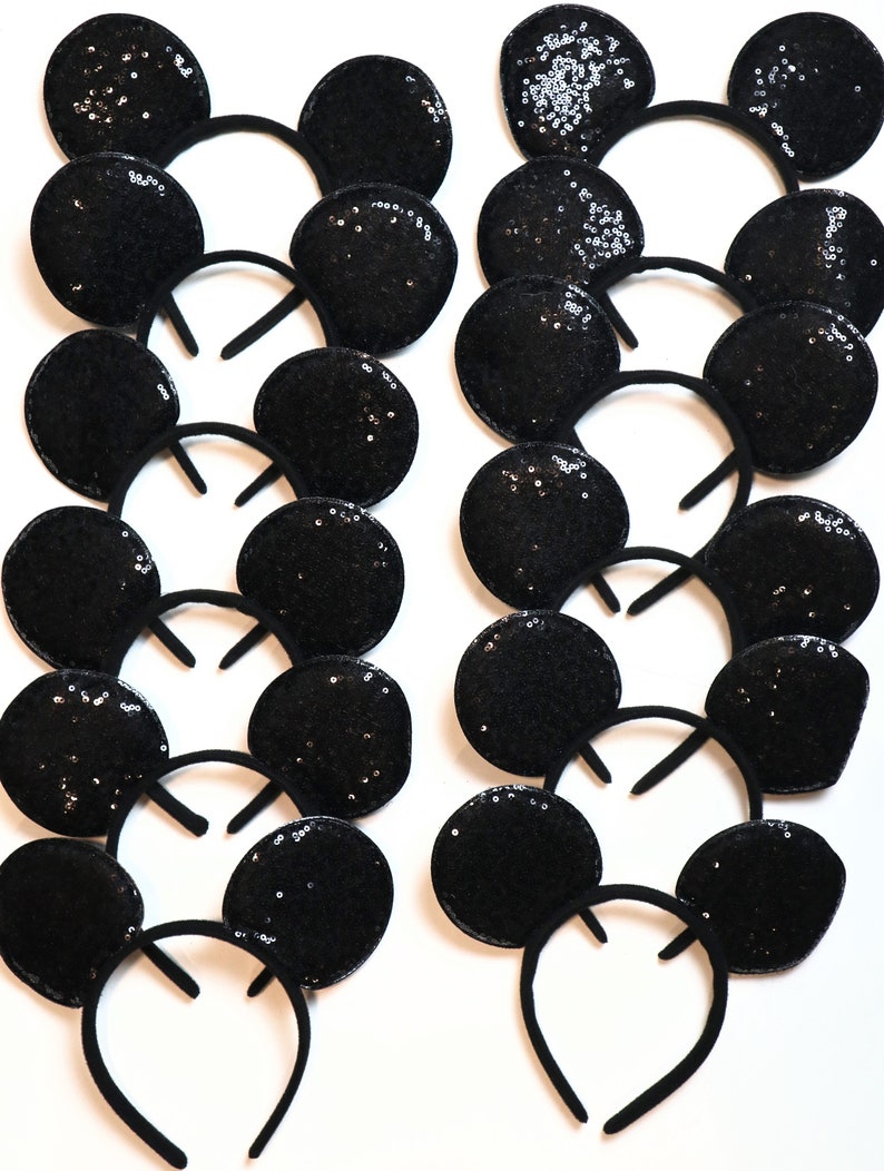 Set of 6 /12/24 Wholesale bulk Mickey Mouse Ears Black plain Black White rose gold Sequin Headband Birthday Party /Mickey ears with no Bow/ image 3