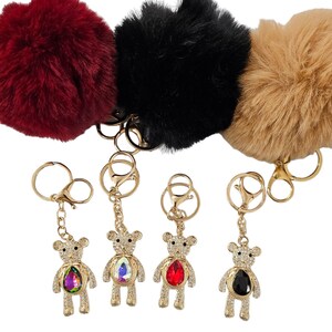 Set of 12 x teddy bear Faux Fur Keychain Baby Shower Favor / Game Prize / Party Favor / Guest GiftTeddy Bear Key Chain image 2