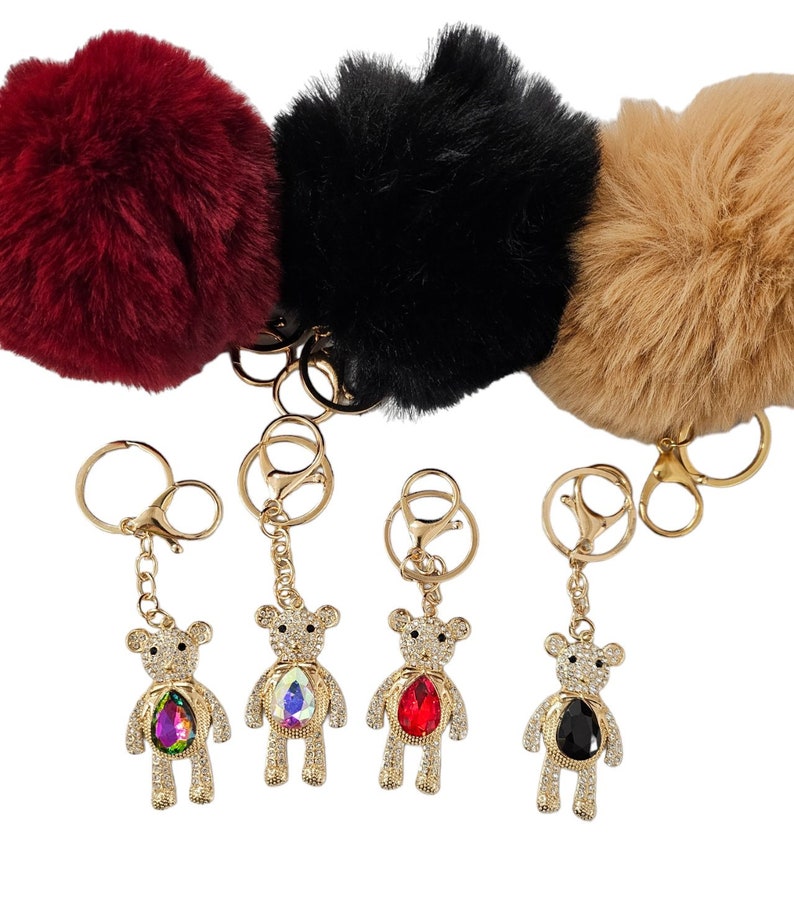 Set of 12 x teddy bear Faux Fur Keychain Baby Shower Favor / Game Prize / Party Favor / Guest GiftTeddy Bear Key Chain bling bear&furball