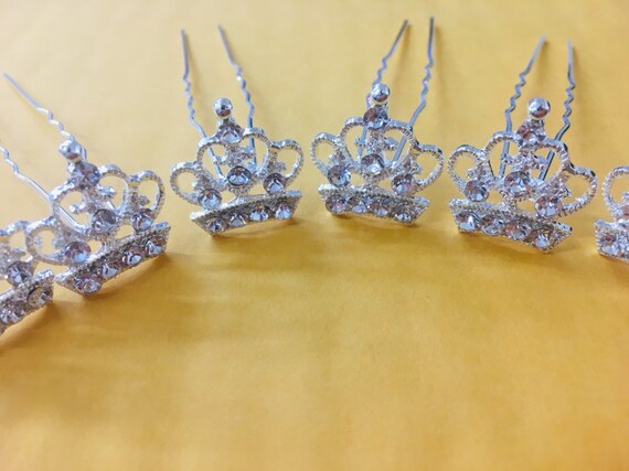 Set of 6 Rhinestone crown Hair Pin Finding Use for Wedding Bouquet, Flower Embellishment, Wedding Favor, Bridal Bridal Hair Pin 22mm
