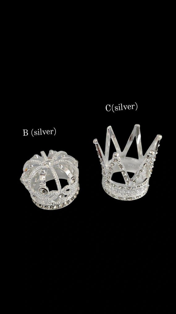 Small medium silver Mini Rhinestone gold Crown charms for doll/ Animal / cup Cake / tumbler /gold silver Full Crown Tiara / 3d crown