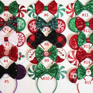 Christmas Mickey Ears, Peppermint candy ear headband, Mickey Ears, Christmas Minnie Ears, santa MickeyEars, Disney Ears, Red Sequin Ears, image 2