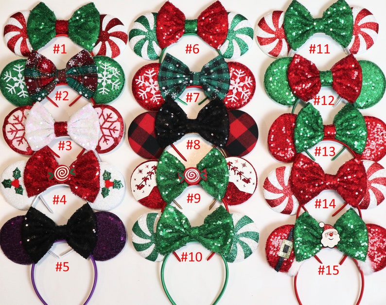 Christmas Mickey Ears, Peppermint candy ear headband, Mickey Ears, Christmas Minnie Ears, santa MickeyEars, Disney Ears, Red Sequin Ears, image 2