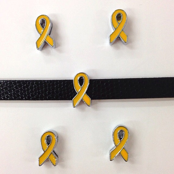 Set of 10pc Yellow Ribbon Slice Charm Support Our Troops Fits 8mm Wristband for Jewelry / Crafting