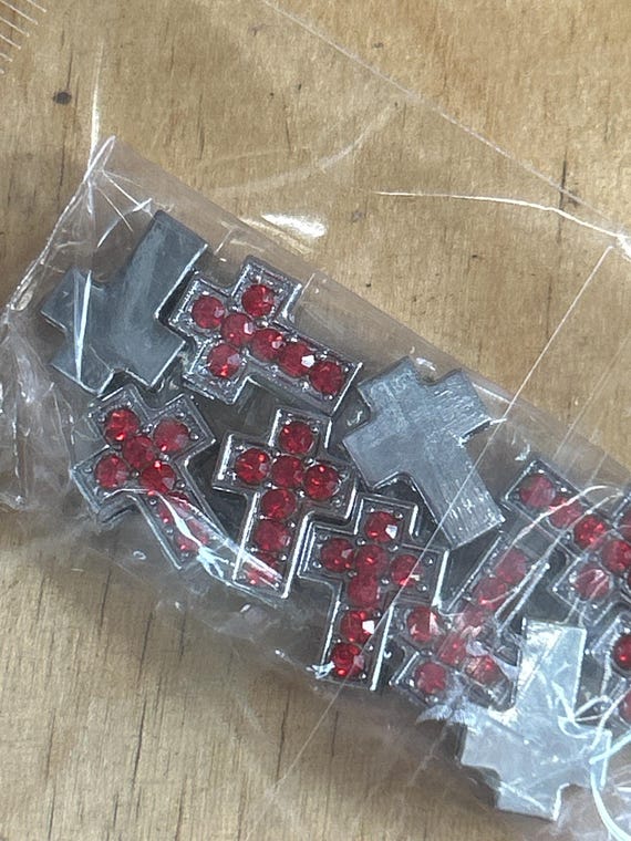 Set of 10pc red  Rhinestone Cross Slide Charm Fits 8mm Wristband for Jewelry / Crafting