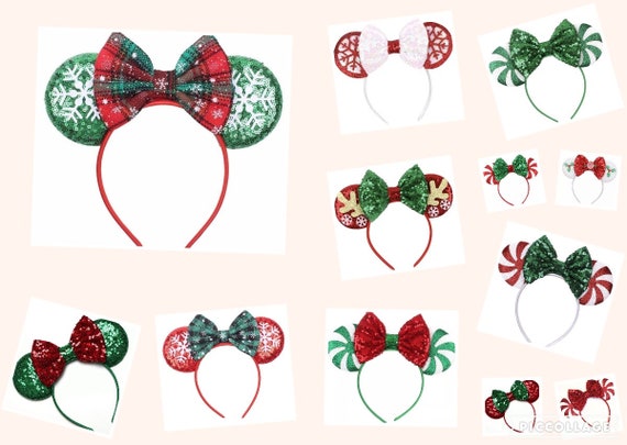 Christmas Mickey Ears,  Peppermint candy  ear headband,  Mickey Ears, Christmas Minnie Ears, santa MickeyEars, Disney Ears, Red Sequin Ears,