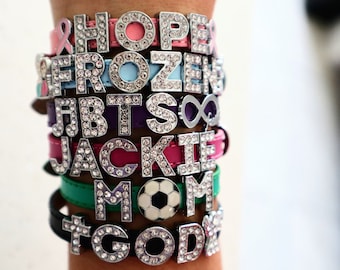 Diseña tu propia pulsera con nombre de diamantes de imitación / pulsera con nombre de cuentas / pulseras de la amistad de softbol, béisbol, baloncesto, porristas, mamá del fútbol
