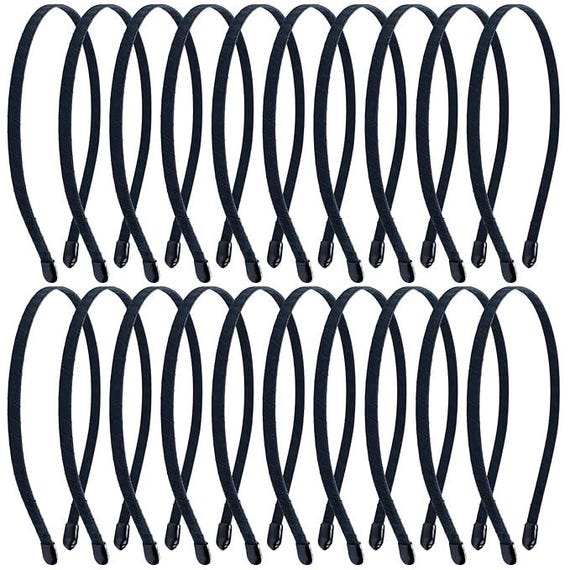 Set of 12 x 5MM Satin Cloth Wrapped Fabric Covered Black Thin Metal Headbands Slim Hair Elastic Bands for Crafting DIY Accessories for girls