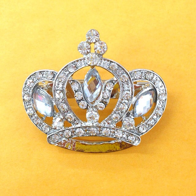 Vintage Yellow Rhinestone Crown Shape Brooch Costume Jewelry
