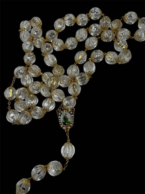 Giant large 45 inches drop down clear crystal saint jude center in middle rosary  statement rosary 21mm bead size wall rosary