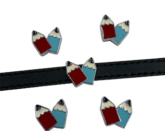 Set of 10pc pencils school teacher education Slide Charm Fits 8mm Wristband for Jewelry / Crafting