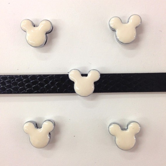 Set of 10pc Pink/White Mouse Ears / Disney Ears Slide Charm fits 8mm Wristband for Jewelry / Crafting