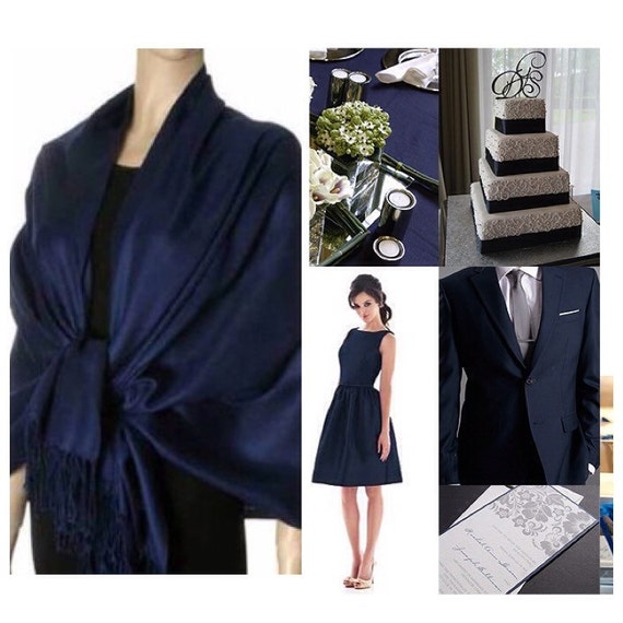 Navy Blue Pashmina Scarf Shawl / Evening wrap Shawl/ mother day  / Bridesmaid Shawl / Bridal Wrap / Blue Wrap / Wedding Shawl / Blue Shawl