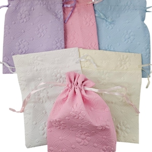 12 x Organzatyg enfärgad handduk i satin, unik presentpåse med blommotiv, 4x6 för bröllopsfest, presentpåse i bomull, dragskopåse