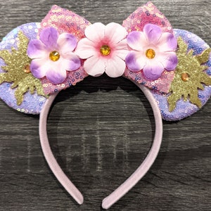 Rapunzel Inspired Minnie Ears, Tangled Minnie Ears, Princess Rapunzel, Purple Mickey Minnie Ears, Gold Mouse Ears, Rapunzel Disney Ear