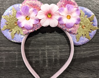 Rapunzel Inspired Minnie Ears, Tangled Minnie Ears, Princess Rapunzel, Purple Mickey Minnie Ears, Gold Mouse Ears, Rapunzel Disney Ear