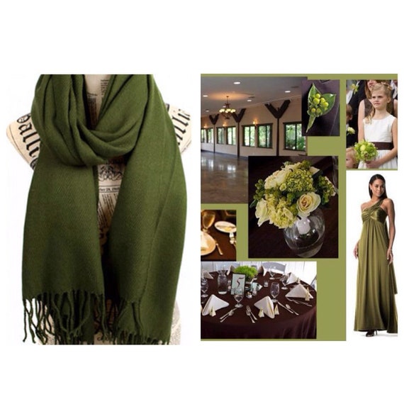 Olive Green Pashmina Scarf Shawl / Personalized Initial Shawl / Bridesmaid Shawl / Green Shawl / Bridal Shawl / Wedding Shawl / Bridal Wrap