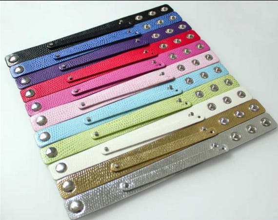 Your Choice Faux Snake Leather Wrist Slide Snap Bracelet / Bangle Style / DIY fits 8mm Letters and Charms / Wholesale Bulk Bracelet